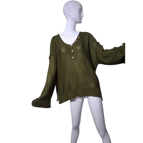 Wonderly Oversized Slouchy Womens size XL Grungecore Preppy Henley Knit Sweater - Picture 2 of 12